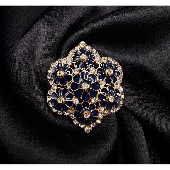 Vintage Jacqueline Kennedy Camrose & Kross JBK Vintage Gold-Tone Blue Brooch - Picture 2 of 8